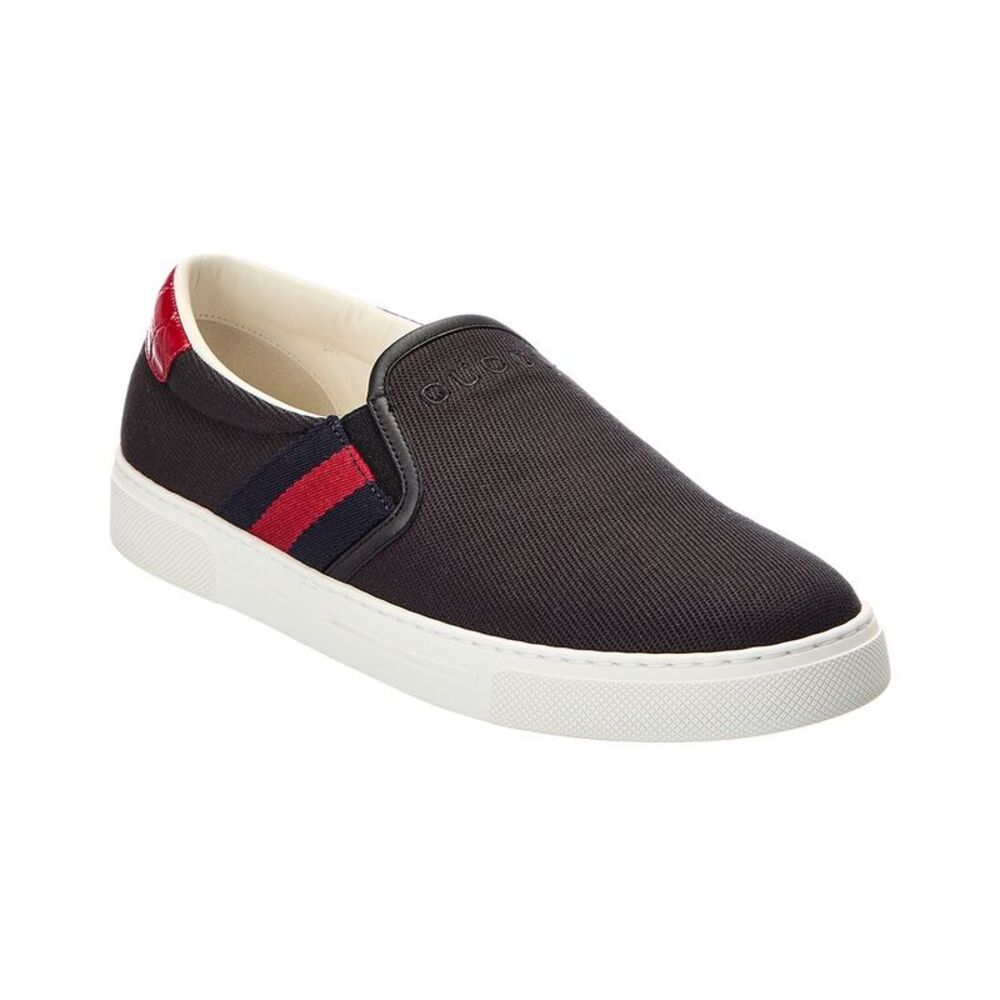 Gucci Tweed & Leather Slip-On Sneaker, Black